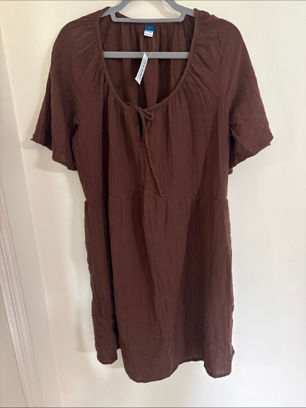 Old Navy Brown Tie-Neck Gauze Tunic Dress